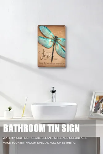Vista 4 de Letrero de lata vintage con texto en inglés "Dragonfly Those We Love Don't Go Away" Hippie, con cita motivacional, letrero de metal para amantes