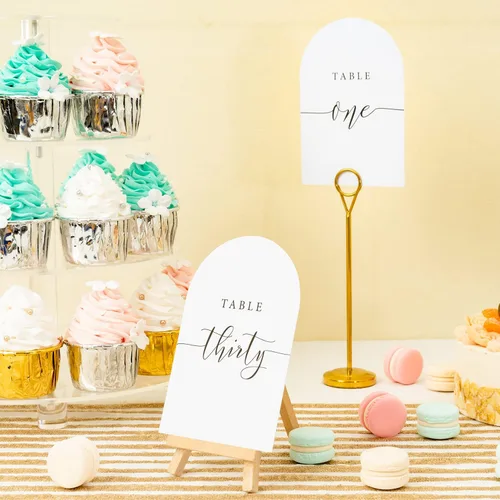 Vista 4 de Crisky Tarjetas de números de mesa con diseño de arco para bodas, aniversarios, cumpleaños, despedidas de soltera. Diseño negro de doble cara 4 x 6