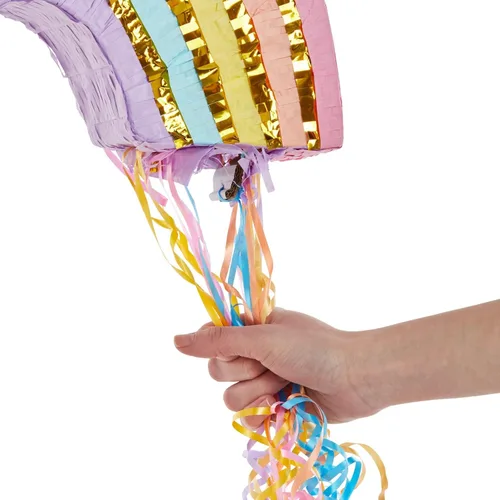 Vista 5 de BLUE PANDA Pull String Rainbow Pinata - Small 16.5 x 10 x 3 In Pastel - Mini Birthday Pinata for Rainbow Birthday Decor