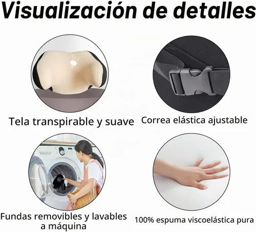 Vista 3 de Almohada realmente útil para reposacabezas de coche, almohada para el cuello del coche para dormir con correa ajustable, 100% espuma viscoelástica