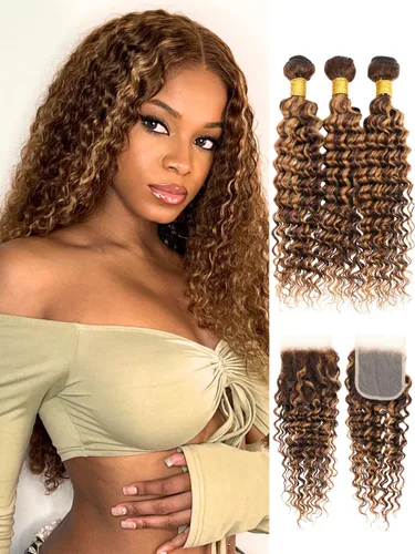 Vista 36 de Cabello Humano Rizado Castaño Rojizo, Trama Gruesa Castaño Cobrizo Rojo Coloreado Ondas Profundas Paquetes Individuales Cabello Humano 12A Tejido