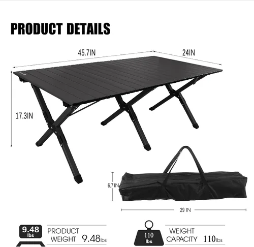 Vista 3 de Rollingsurfer Mesa plegable de campamento, mesa ligera enrollable de aluminio, mesa de picnic baja portátil con bolsa de fácil transporte