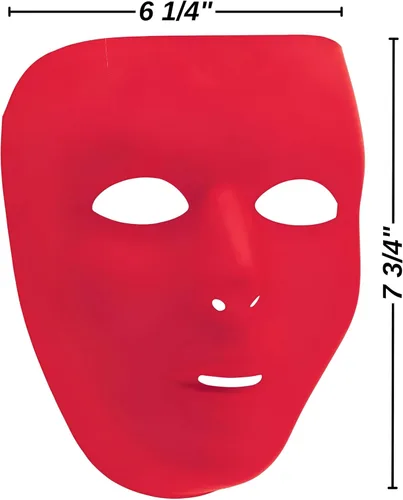 Vista 2 de Máscara facial completa de plástico rojo para adultos, 6.25 x 7.75 pulgadas (1 unidad), color llamativo, atrevido y duradero, ajuste perfecto