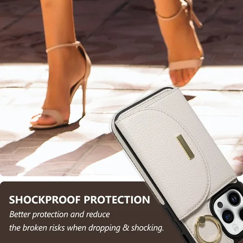 Vista 8 de Funda tipo cartera de Keallce para iPhone 14 Pro de 6.1 pulg., funda con tapa y ranuras para tarjetas, soporte con anillo, funda protectora de piel