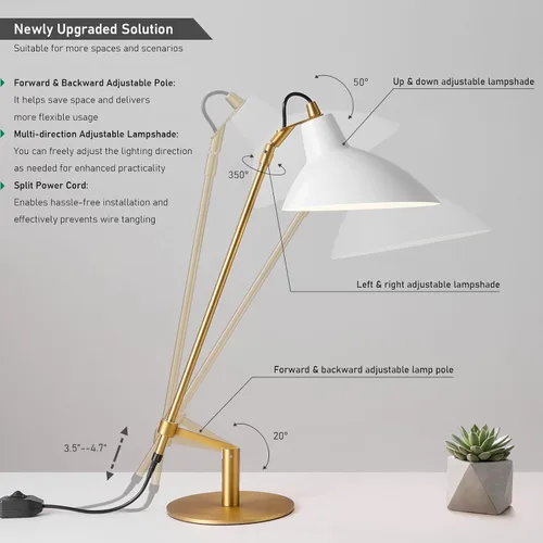 Vista 3 de Desk Lamp Modern Industrial 100% Metal Adjustable Table Lamp 24", Natural Light (4000K) with Dimmer, Ideal for Office Bedroom Study Room Living Room