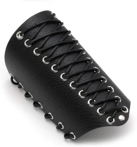 Vista 2 de MILAKOO 2 unids hombre negro cuero ancho guantelete pulsera de sujeción brazo armadura brazalete ajustable