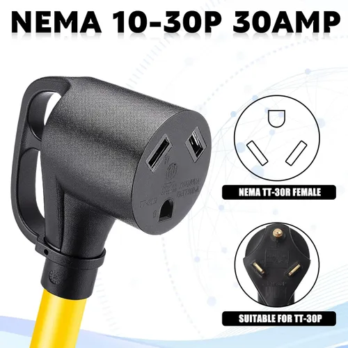Vista 4 de Kanayu Cable adaptador de corriente NEMA 14-30P a TT-30R RV de 30 amperios Negro