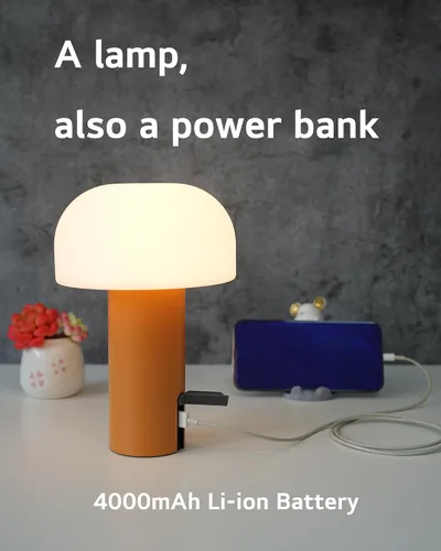 Vista 4 de Lámpara de mesa de hongos para exteriores, recargable, inalámbrica, impermeable, portátil, funciona con pilas, con carga USB, luz nocturna