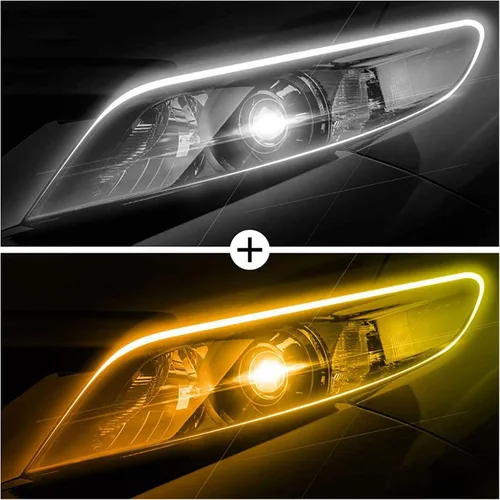Vista 3 de TOPKU Tira de luz LED, 2 unidades, 18 pulgadas, DRL, blanco y ámbar, tira de luz LED para faros delanteros, luz de tubo de luz diurna, luz