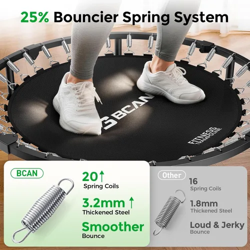 Vista 3 de BCAN 40"/38" Foldable Mini Trampoline, Rebounder Trampoline for Adults, U/T Adjustable Foam Handle, Exercise Rebounder for Adults Indoor/Garden