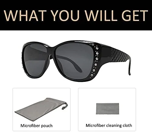 Vista 6 de PZ - Gafas de sol polarizadas para mujer para cubrir sobre gafas graduadas con protección UV