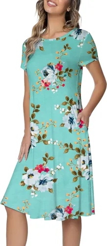 Vista 3 de Levaca vestido midi informal drapeado de vuelo suelto con bolsillos y cuello redondo plano, para mujer