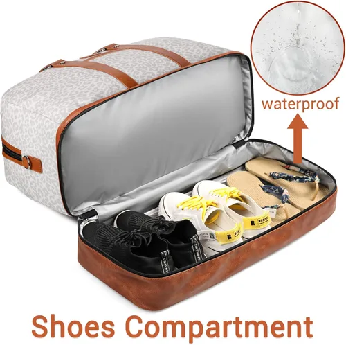 Vista 128 de IBFUN Bolsas de fin de semana para mujer, bolsa grande de lona para viaje, bolsa de viaje con compartimento para zapatos, 21 pulgadas, juego de 3
