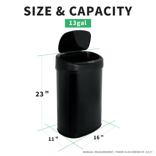 Vista 7 de HCY Basurero de cocina automático de 13 galones de acero inoxidable con tapa, inteligente para cocina, oficina, sala de estar, baño (negro)