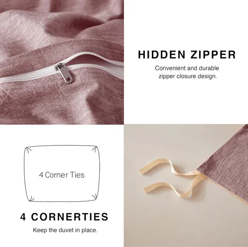 Vista 4 de BFS HOME Funda de edredón de lino tamaño King, mezcla de lino de algodón suave y transpirable, juego de ropa de cama de 3 piezas con 2 fundas
