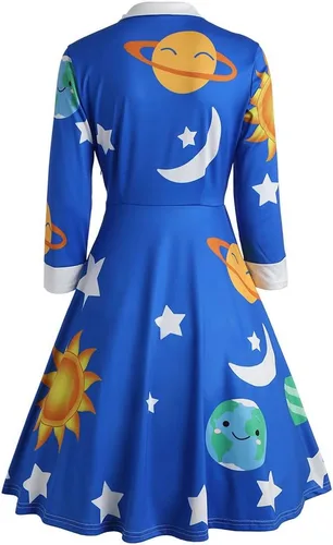 Vista 2 de ZAFUL - Vestido de fiesta vintage con cuello Peter Pan para mujer, estampado de planeta