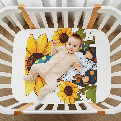 Vista 7 de Fitted Crib Sheets Gnome Sunflower Mini Crib Sheets for Boy & Girl Toddler Mattress Sheets Playard Sheet 21216285