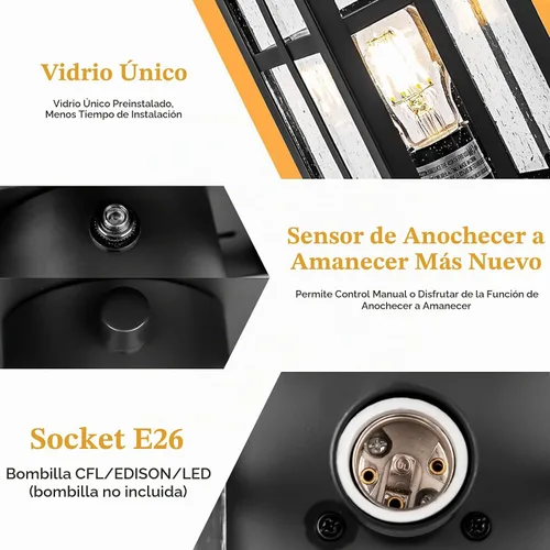 Vista 3 de Brilvibera Lámpara de Poste Exterior Negra de Anochecer a Amanecer, Lámpara de Poste con Montaje en Pilar, Farol de Poste Exterior Impermeable