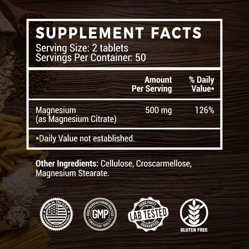 Vista 6 de Citrato de magnesio 500 mg 100 comprimidos - Vegano seguro, alta absorción