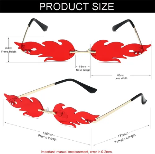 Vista 3 de NIDOVIX Lentes de sol de llama de fuego para mujeres y hombres, retro sin montura para fiesta de Halloween, gafas de sol rojas divertidas