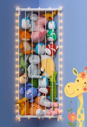 Vista 11 de Red de almacenamiento de animales de peluche de esquina – Soporte para animales de peluche con luces – Organizador de felpa colgante hamaca de Azul