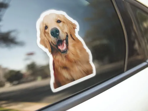 Vista 2 de Calcomanía de perro Golden Retriever de 5 pulgadas, impermeable, vinilo para parachoques de coche, botella de agua, libro de notas, laptop, ventana