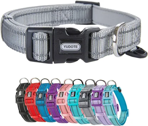 Vista 16 de Collar de nailon reflectante para perro con acolchado de neopreno suave y cómodo, ajustable para perros pequeños (cuello de 9.8 a 15 pulgadas, azul)