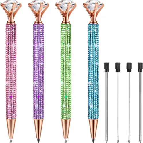 Vista 7 de Lincia 4 bolígrafos con diamantes en la parte superior con bolígrafo de cristal de strass para mujeres, bolígrafo de tinta con recambios