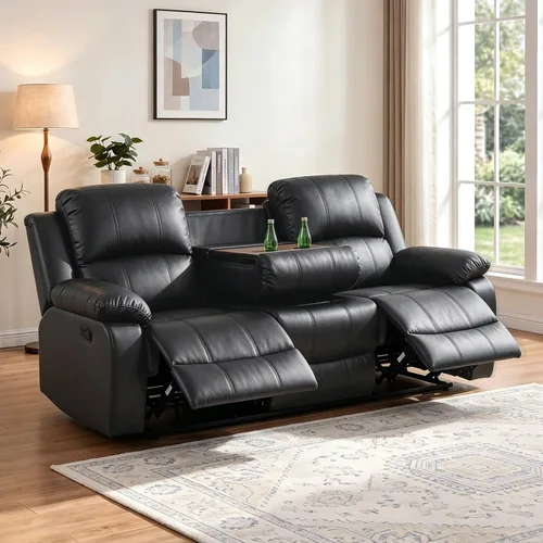 Vista 23 de Silla reclinable de cuero para conjunto de muebles de sala, sofá reclinable de cuero beige para espacios pequeños/RV, sillón individual