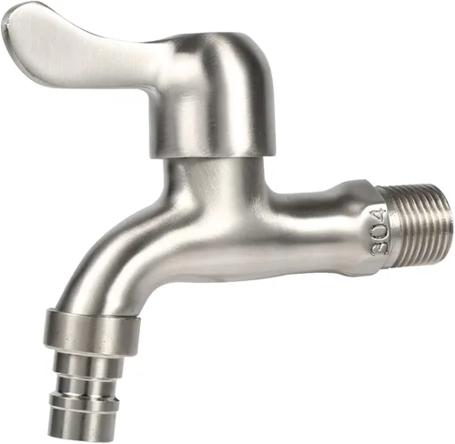 Vista 6 de Grifo de jardín montado en la pared al aire libre, agua fría de una sola manija, acero inoxidable 304, para lavandería de patio, baño, lavadora