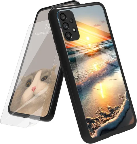 Vista 66 de Funda para Samsung Galaxy A12 5G con protector de pantalla, parte trasera de vidrio templado + TPU de silicona suave que absorbe los golpes