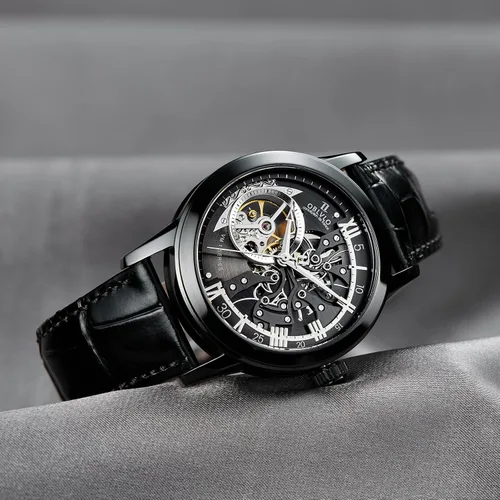 Vista 2 de OBLVLO Relojes casuales de lujo con diseño de esqueleto, oro rosa, relojes automáticos, cristal de zafiro VM-S