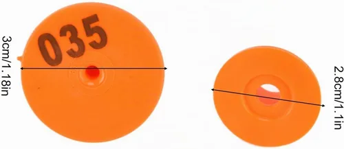 Vista 6 de 100PCS Ganado Etiquetas de oído para oveja, cabra, ganado, cerdo Naranja