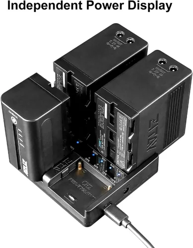 Vista 6 de Estación de carga rápida USB C de 4 canales con adaptador de cargador rápido PD de 65 W para baterías Sony NP-F550, NP-F750, NP-F770, NP-F970