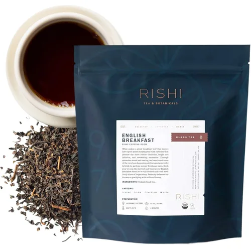 Vista 8 de Rishi Tea Té de desayuno inglés orgánico de hojas sueltas de té negro puro, energizante y con cafeína, ideal para té caliente o helado - 4 onzas