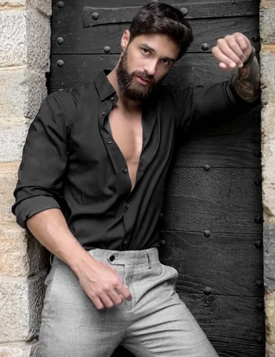 Vista 3 de ACHUSE Camisas de vestir para hombre, de manga larga, elásticas, ajustadas, sin arrugas, casuales, con botones