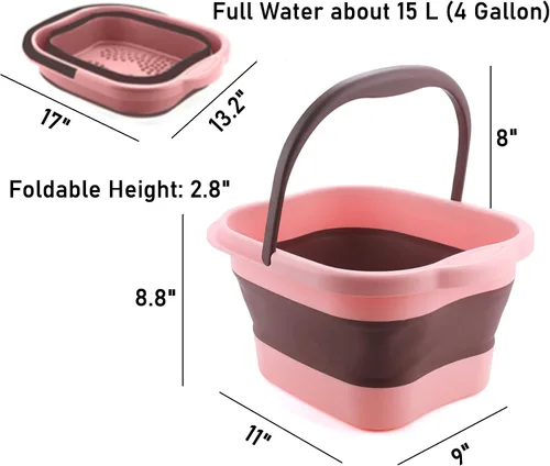 Vista 2 de Tina de baño plegable para pies y spa para niñas y mujeres, cubeta inflable para remojar pies con asa y punto de acupuntura para masaje de pies, rosa