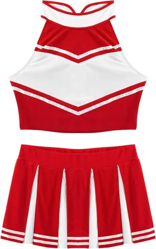 Vista 3 de YiZYiF Conjunto de disfraz de animadora para mujer, minifalda plisada, sexy, para colegiala