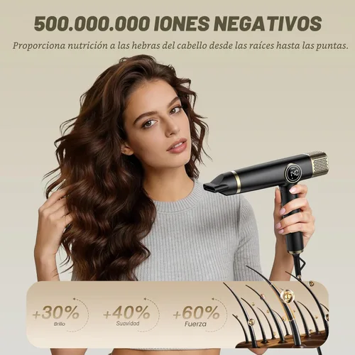 Vista 4 de Secador de pelo de viaje de doble voltaje con difusor, secador iónico profesional de alta velocidad de 1900 W para secado rápido, ligero, sin daños