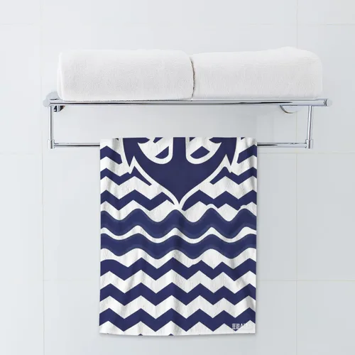 Vista 3 de AOYEGO Anchor - Toallas de mano náuticas azul marino en rayas onduladas cheurón altamente absorbentes, toallas suaves para baño, playa, cocina, spa