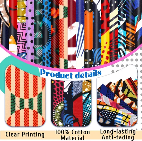 Vista 6 de Tatuo 150 piezas de tela de algodón africano de 4 × 4 pulgadas cuadrados de tela de acolchado no repetida Kente, cuadrados de cera africana Ankara