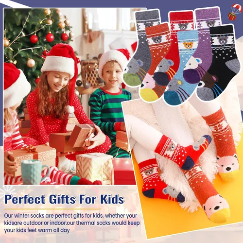 Vista 77 de Eocom 6 pares de calcetines de invierno cálidos de lana para niños y niñas