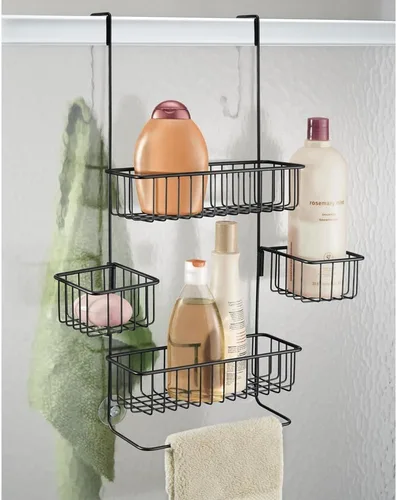 Vista 2 de iDesign Metalo - Organizador de ducha para baño, sobre la puerta, con cestas de almacenamiento para champú, acondicionador, jabón, color negro mate