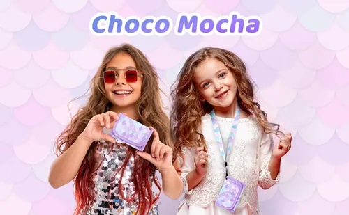 Vista 4 de Choco Mocha Cartera infantil para niñas, Escamas de sirena-Púrpura, Minimalista