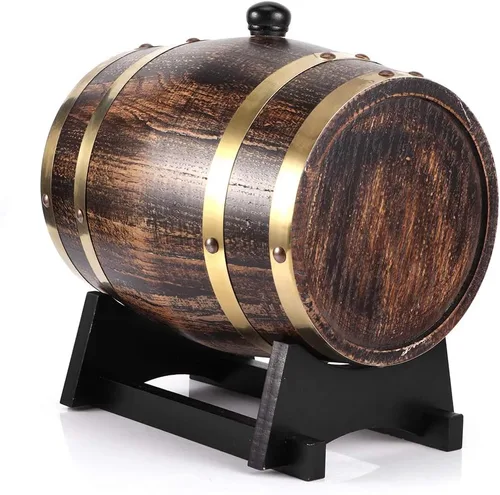 Vista 8 de Oumefar Envejecimiento de roble de 3 litros con soporte, mini dispensador de roble de madera de whisky con grifo, roble carbonizado