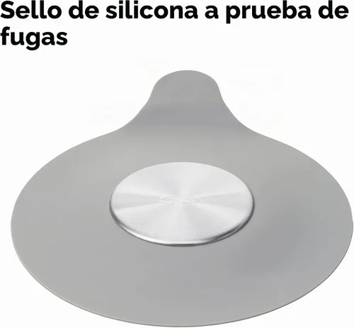 Vista 4 de OXO Good Grips Tapón para Tina de Silicona/Acero Inoxidable, Gris Drenaje de sellos de succión resistentes, se adapta a desagües estándar