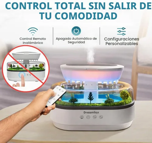 Vista 2 de Dreamlax Rain Humidifiers for Bedroom – Cool Mist Essential Oil Diffuser, White Noise Machine with 10 Nature Sounds, 7 LED Lights, Remote Control &