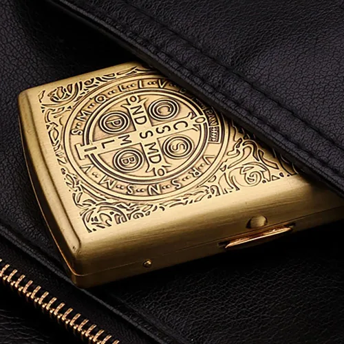 Vista 4 de Metal Embossed Cigarette Box, Can Hold 12 Pieces Thick Cigarettes, Unisex, Double Sided Spring Clip, Copper Chrome Plated Material, Pressure