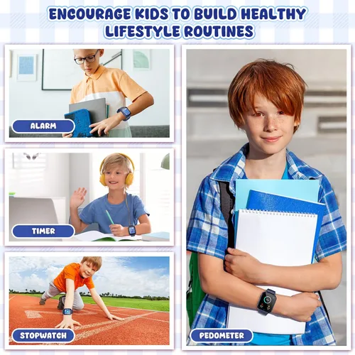 Vista 6 de Reloj inteligente para niños de 1.69 pulgadas, reloj inteligente para niños y niñas, podomter, 26 juegos de rompecabezas, cámara, video, reproductor