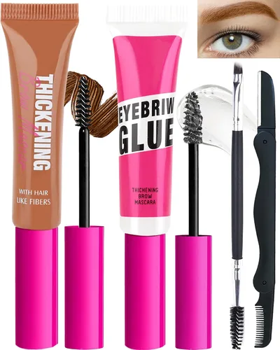 Vista 11 de Kit de gel de cejas teñido impermeable, gel de rímel de cejas engrosante y pegamento de cejas de ajuste transparente, crema de cejas de relleno